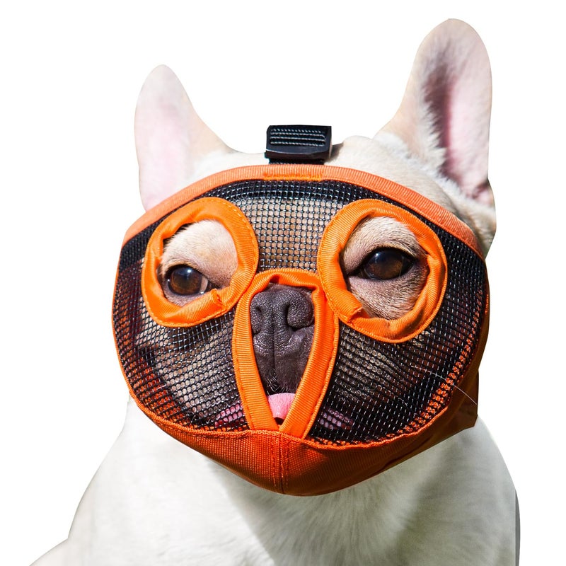 JYHY Short Snout Dog Muzzles- Adjustable Breathable Mesh Bulldog Muzzle for Biting Chewing Licking Grooming Dog Mask,Orange(Eyehole) L - Image 1